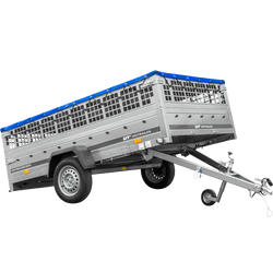 Remorque légère 264x150 UNITRAILER GARDEN 265 KIPP avec ridelles grillagées, châssis H-0 et bâche bleue