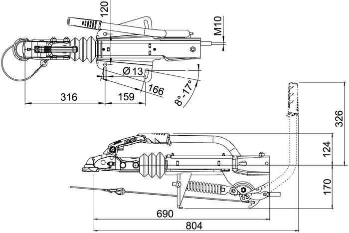 Dispositif de dépassement AL-KO 251S avec attelage AK270 pour remorque de 2700kg avec timon en V