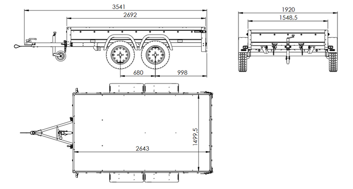 Remorque à deux essieux 264x150 UNITRAILER GARDEN 265/2 KIPP avec châssis H-1100 et bâche bleue