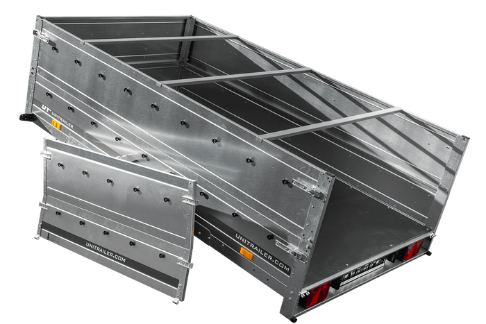 Remorque à essieu simple 264x150 UNITRAILER GARDEN 265 KIPP avec ridelles BIS, châssis H-0 et bâche bleue