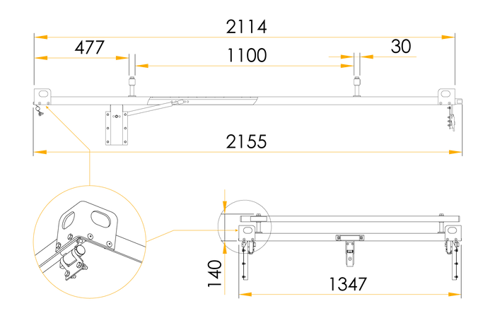 CAPOT POUR REMORQUE DE JARDIN UNITRAILER 201 KIPP AVEC VERINS/ SERRURE À CLÉ