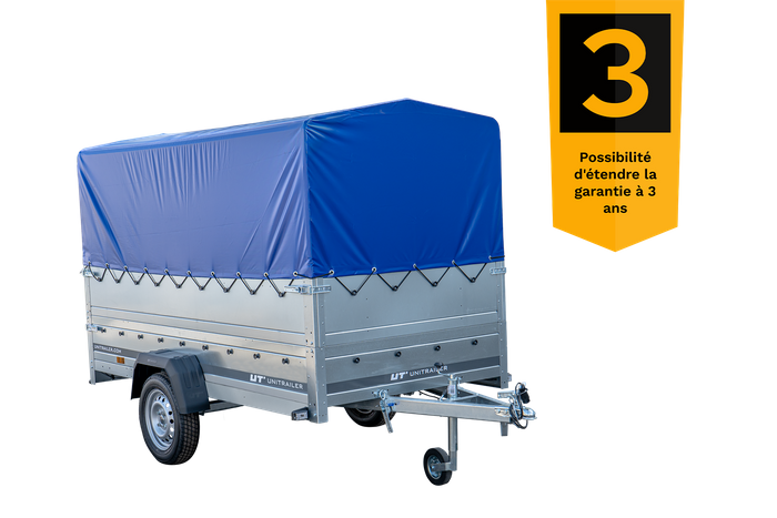 REMORQUE 264 KIPP AVEC ROUE JOCKEY, CÔTÉS RIDELLES SUPPLÉMENTAIRES, CHÂSSIS H-800 ET BACHE BLEUE