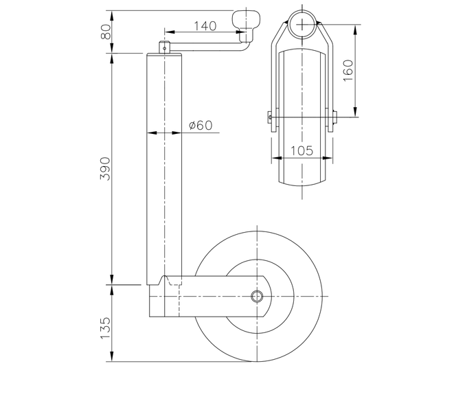 Roue jockey ST 60-V-255 SB Winterhoff 400kg 60mm