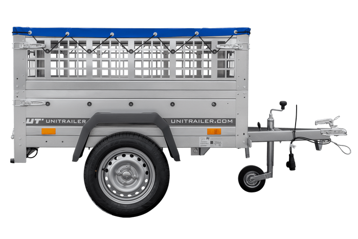 PETITE REMORQUE À VENDRE - GARDEN TRAILER 150 KIPP [AVEC BÂCHE PLATE BLEUE, ROUE JOCKEY ET TIGES DE SUPPORT BÂCHE]