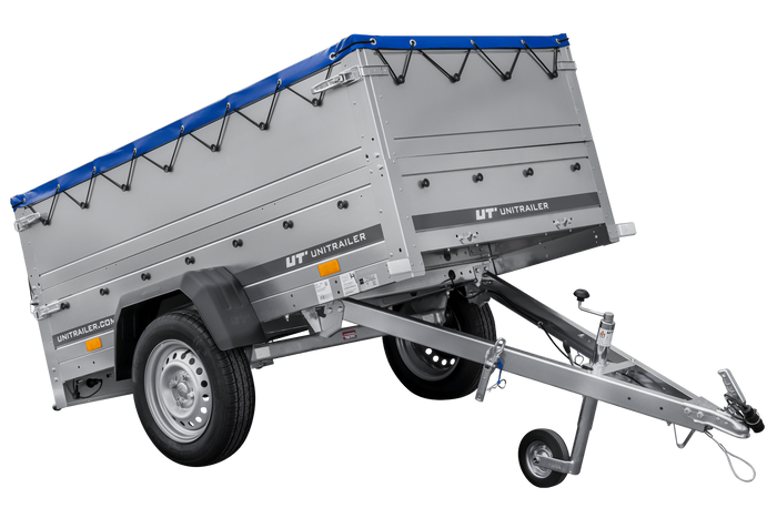 Remorque Garden Trailer 200 Kipp avec roue jockey, rehausses, châssis H-0 et bâche bleue