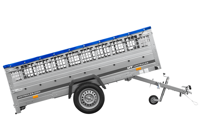 Remorque légère 264x150 UNITRAILER GARDEN 265 KIPP avec ridelles grillagées, châssis H-0 et bâche bleue