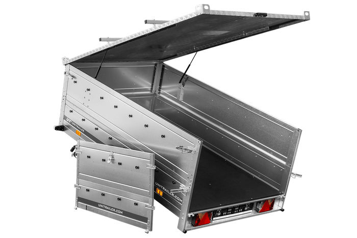 Remorque un essieu 230x125 UNITRAILER GARDEN 230 KIPP avec côtés BIS et couverture en aluminium
