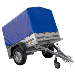 Remorque pour voiture 150x106 bâche bleue + arceau, PTAC 500 kg Garden Trailer 150 KIPP [avec roue jockey]