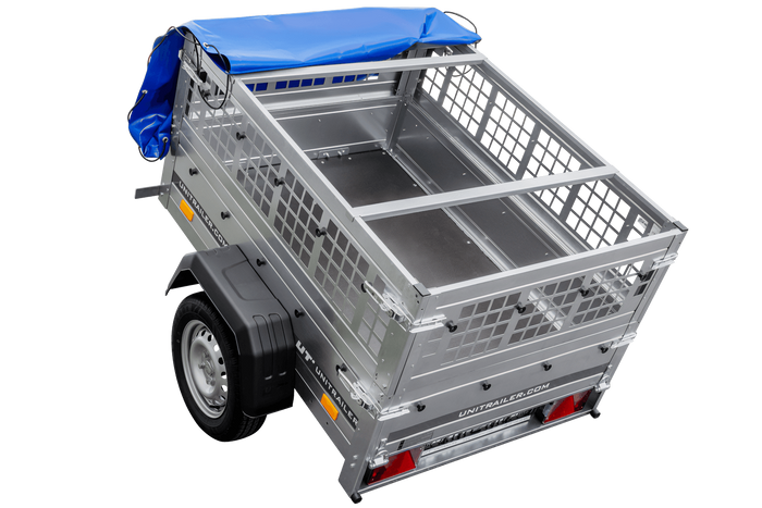 PETITE REMORQUE À VENDRE - GARDEN TRAILER 150 KIPP [AVEC BÂCHE PLATE BLEUE, ROUE JOCKEY ET TIGES DE SUPPORT BÂCHE]