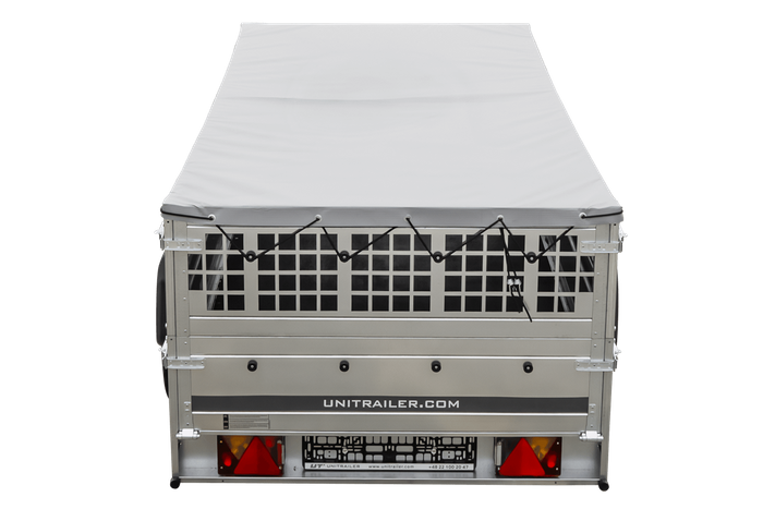 REMORQUE DE JARDIN 264 KIPP AVEC ROUE JOINTE, CÔTÉS GRILLÉS ET BÂCHE PLATE GRIS