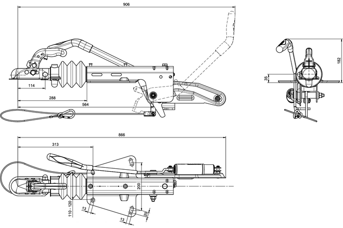 Dispositif de dépassement KNOTT KF20A avec attelage K20B pour remorque de 2000kg avec timon en V