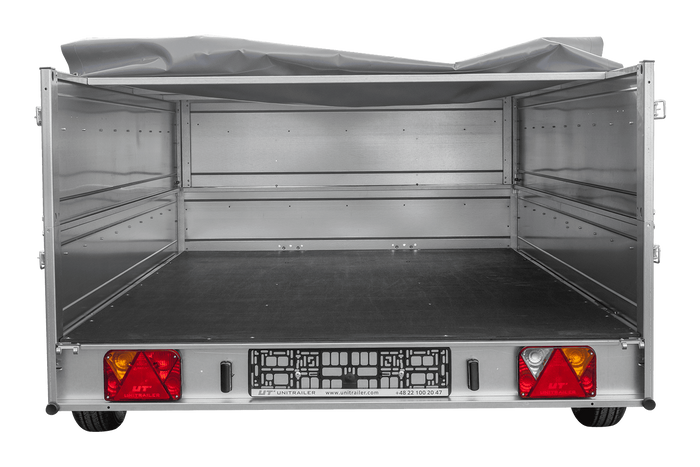 Remorque voiture 264x150 UNITRAILER GARDEN 265 KIPP avec ridelles BIS, cadre H-0 et bâche grise