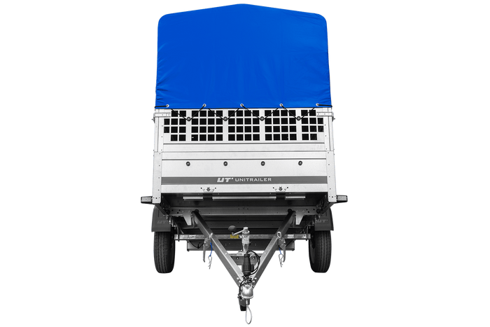 REMORQUE DE JARDIN 264 KIPP AVEC ROUE JOINTE, GLISSIÈRES GRILLÉES, CHÂSSIS H-800 ET COUVERCLE BLEU