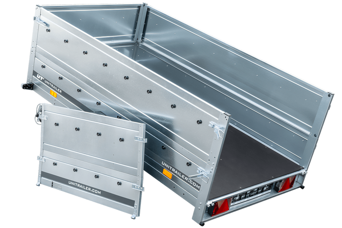 Grande remorque 230x125 avec bâche plate grise, rehausses de ridelles et roue jockey - Garden Trailer 230 KIPP