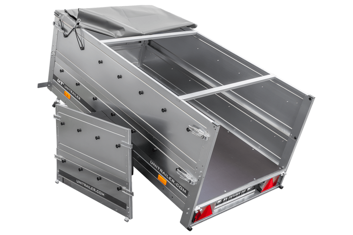 Remorque Garden Trailer 200 Kipp avec roue jockey, rehausses, châssis H-0 et bâche grise