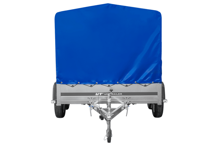 Remorque à deux essieux 264x150 UNITRAILER GARDEN 265/2 KIPP avec châssis H-1100 et bâche bleue