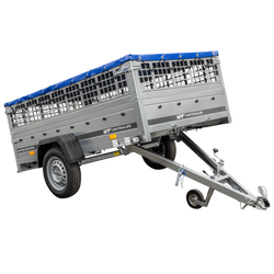 Remorque sans frein 230x125 avec bâche plate bleue, ridelles grillagées et roue jockey - Garden Trailer 230 KIPP
