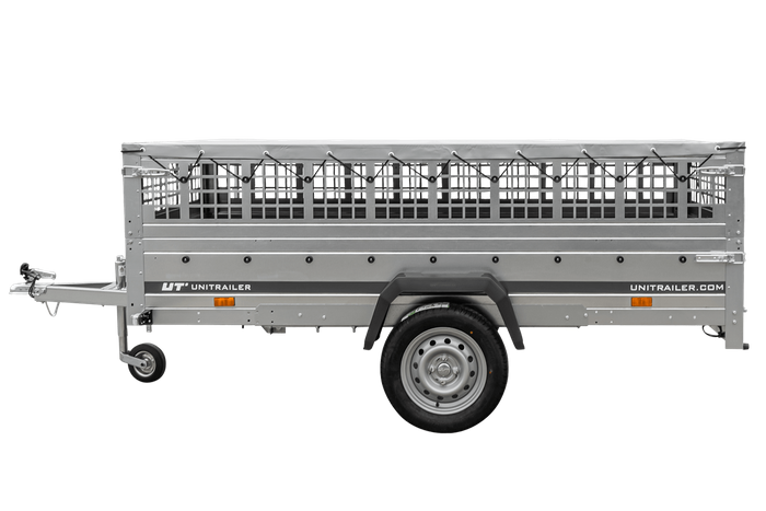 REMORQUE DE JARDIN 264 KIPP AVEC ROUE JOINTE, CÔTÉS GRILLÉS ET BÂCHE PLATE GRIS