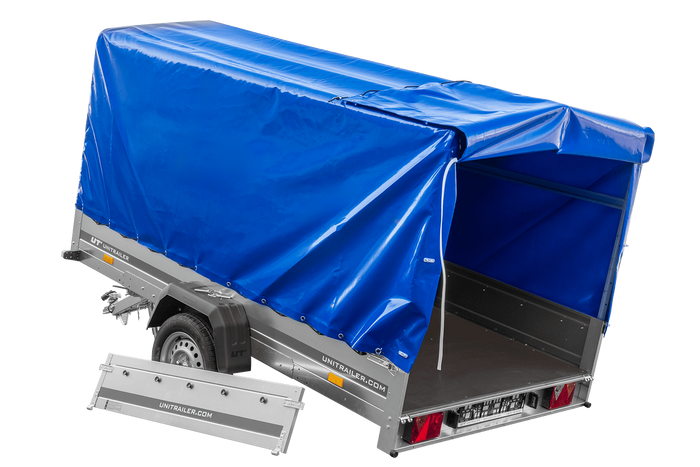 Remorque à essieu 264x150 UNITRAILER GARDEN 265 KIPP avec arceau H-1100 et bâche bleue