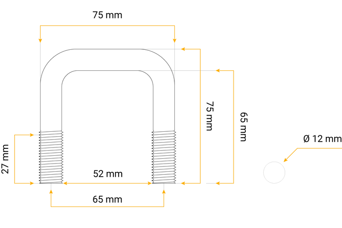 U-BOULON AVEC ÉCROUS ET RONDELLES M12 65/52/65