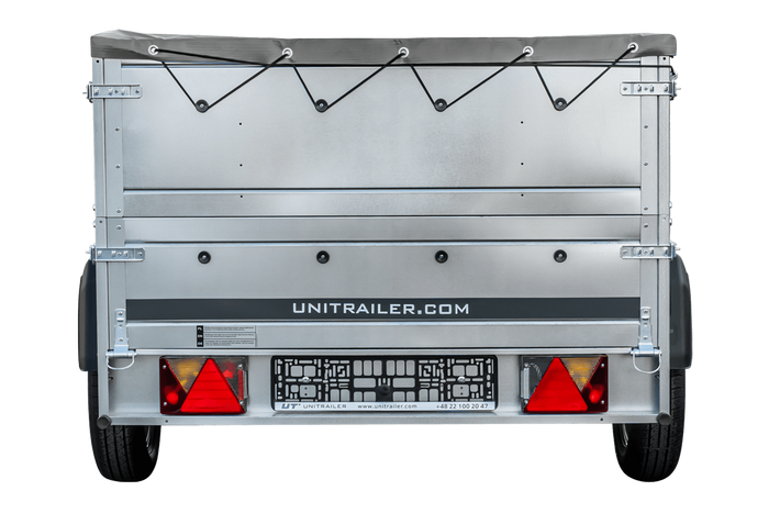 Grande remorque 230x125 avec bâche plate grise, rehausses de ridelles et roue jockey - Garden Trailer 230 KIPP