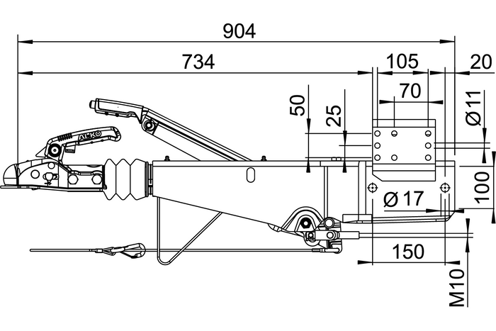 Dispositif de dépassement AL-KO 161S avec attelage AK161 pour remorque de 1600 kg à timon carré