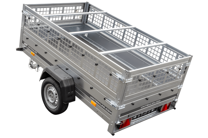 Remorque sans frein 230x125 avec bâche plate bleue, ridelles grillagées et roue jockey - Garden Trailer 230 KIPP