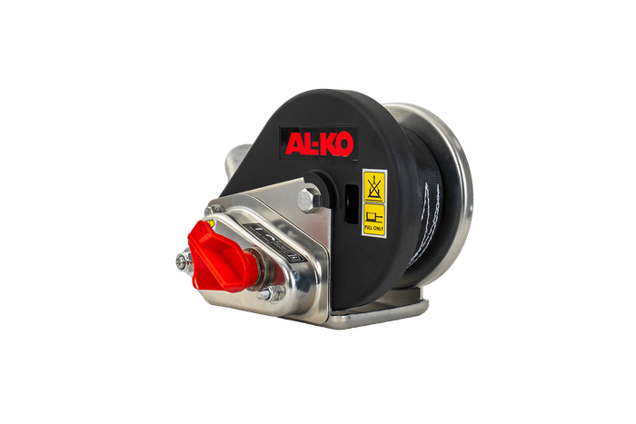 Treuil manuel pour remorque dépanneuse AL-KO 450kg avec une courroie de 6m, frein et déroulement automatique