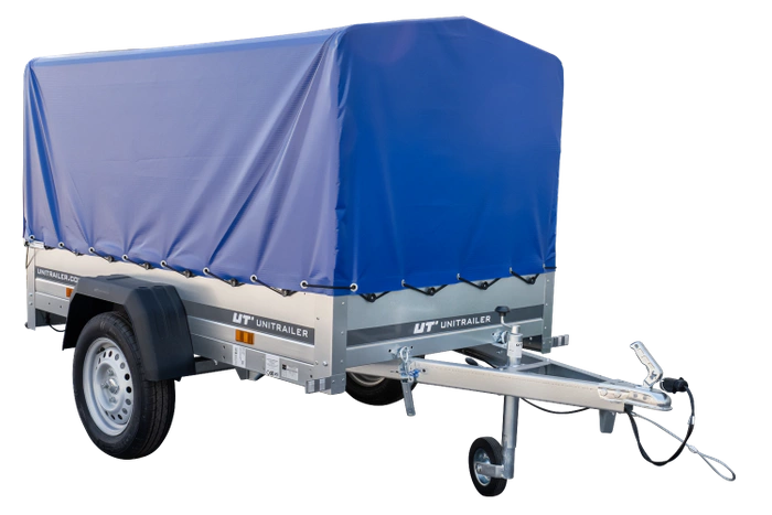 Remorque bagagère Garden Trailer 200 KIPP 200 x 106 cm avec bâche haute bleue, arceau et roue jockey