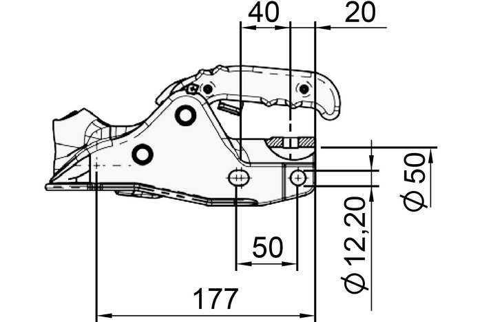 Attelage à boule AL-KO AK301 pour remorque 3000kg avec timon tubulaire de 50mm, fonte