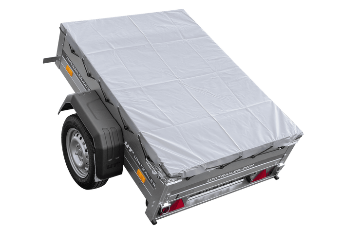 Petite remorque à vendre Garden Trailer 150 KIPP [avec bâche plate grise, roue jockey et tiges de support bâche]