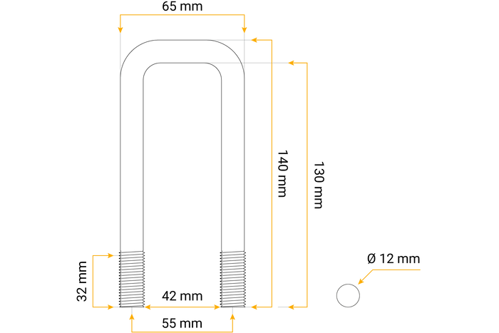 Boulon en U pour remorque avec écrous et rondelles M12 130/42/130