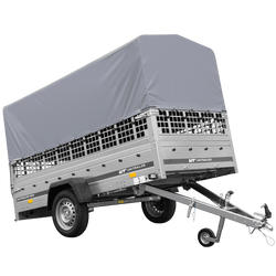 REMORQUE DE JARDIN 264 KIPP AVEC ROUE JOINTE, CÔTÉS GRILLÉS, CHÂSSIS H-800 ET BACHE GRISE