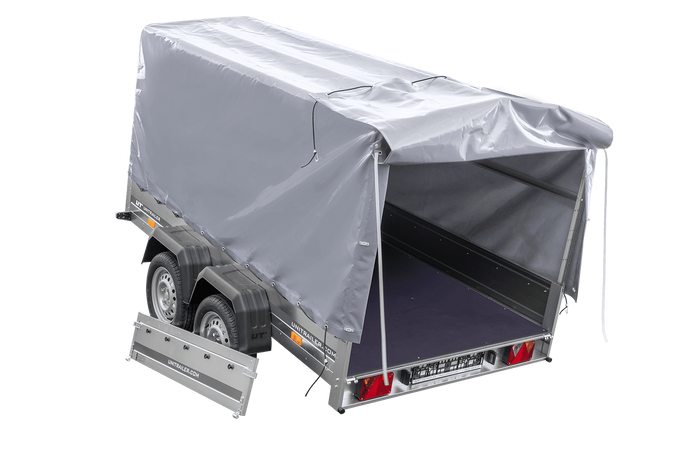 Remorque à deux essieux 264x150 UNITRAILER GARDEN 265/2 KIPP avec châssis H-1100 et bâche grise