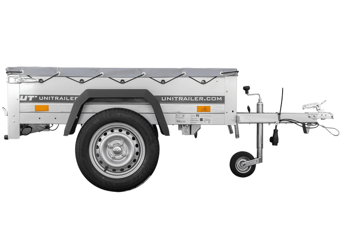 Petite remorque à vendre Garden Trailer 150 KIPP [avec bâche plate grise, roue jockey et tiges de support bâche]