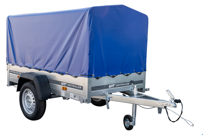 Remorque bagagère Garden Trailer 200 KIPP 200 x 106 cm avec bâche haute bleue, arceau et roue jockey