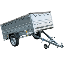 Grande remorque 230x125 avec bâche plate grise, rehausses de ridelles et roue jockey - Garden Trailer 230 KIPP