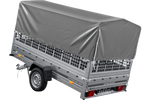Remorque voiture 264x150 UNITRAILER GARDEN 265 KIPP avec ridelles grillagées, arceau H-800 et bâche grise