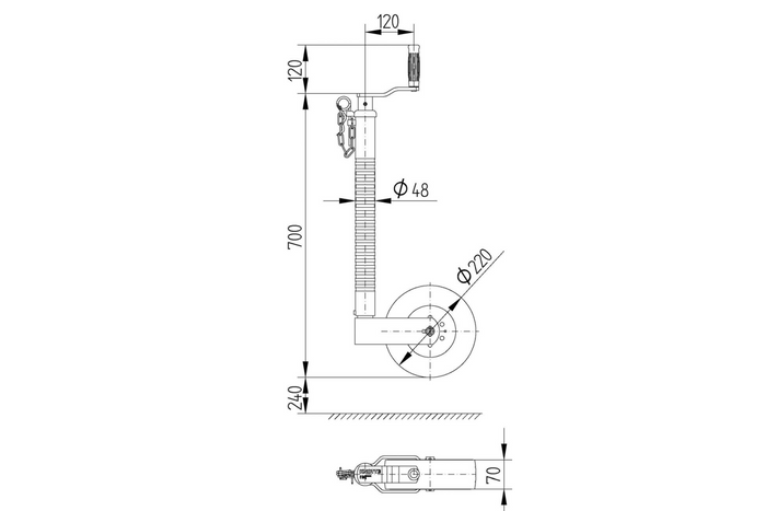 Roue jockey TK48 KNOTT 200kg 48mm