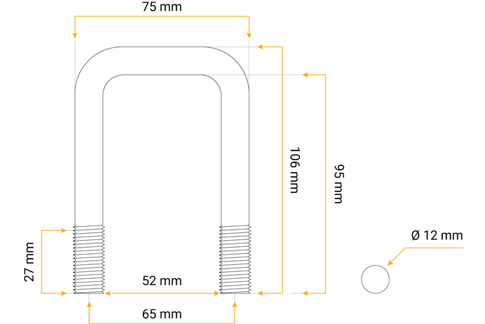 U-BOULON AVEC ÉCROUS ET RONDELLES  M12 95/52/95