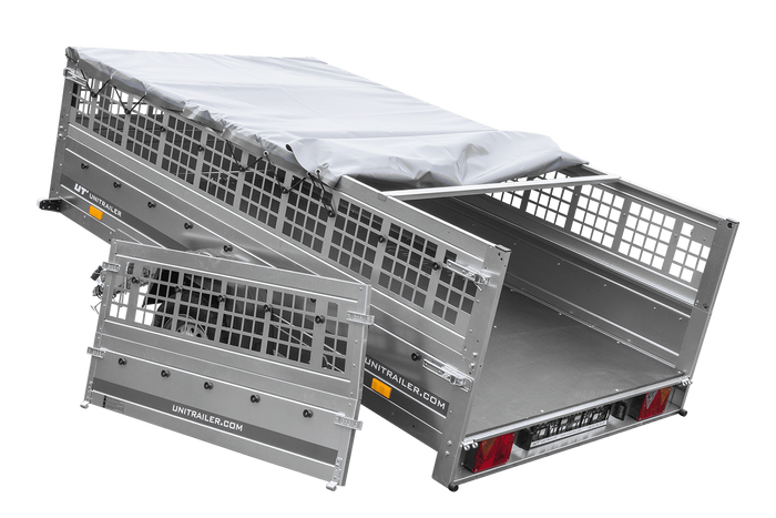Remorque légère 264x150 UNITRAILER GARDEN 265 KIPP avec ridelles grillagées, châssis H-0 et bâche grise