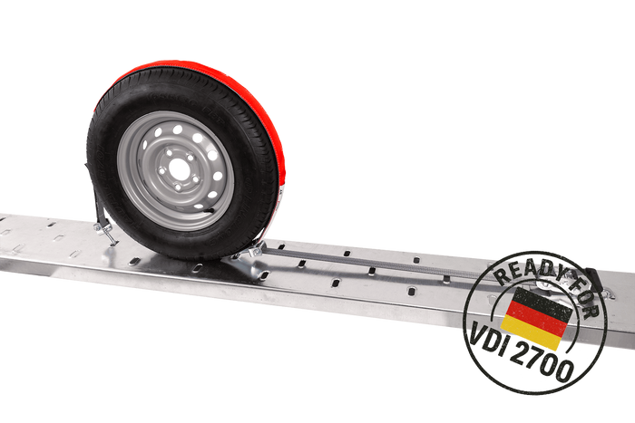 Lot de quatre sangles de transport, d'arrimage pour remorque HEFFA CARLINE 130, fixation des roues 2,8 m/35 mm/3 t VDI 2700