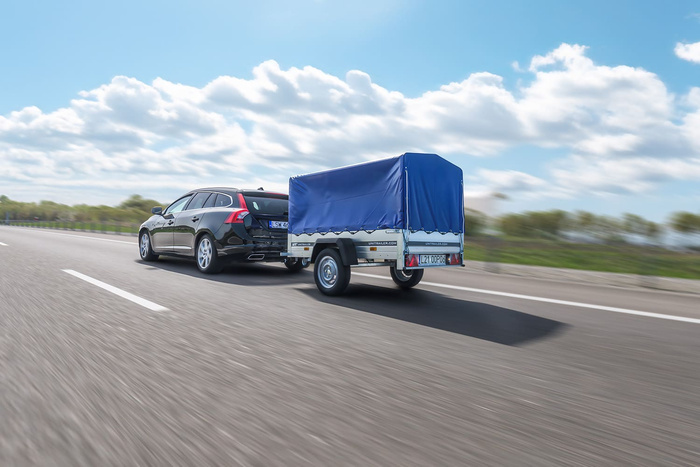 Remorque bagagère Garden Trailer 200 KIPP 200 x 106 cm avec bâche haute bleue, arceau et roue jockey