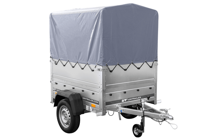 Haute remorque avec bâche 150x106 [bâche grise, arceau, rehausses de ridelles et roue jockey] Garden Trailer 150 KIPP