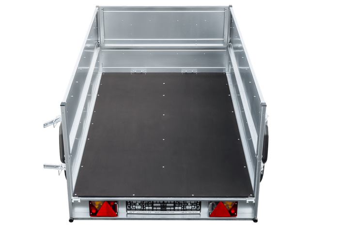 REMORQUE DE JARDIN 230 KIPP AVEC ROUE JOINTE, GLISSIÈRES BIS ET BÂCHE PLATE BLEUE