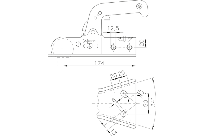 Attelage à boule WINTERHOFF WW8-Y pour remorque 800kg avec timon en V