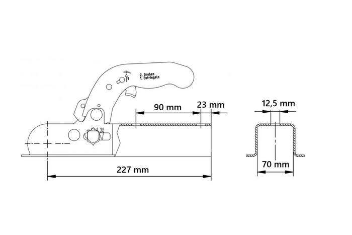 Attelage à boule KNOTT K7.5-M pour remorque de 750 kg avec timon carré de 70 mm