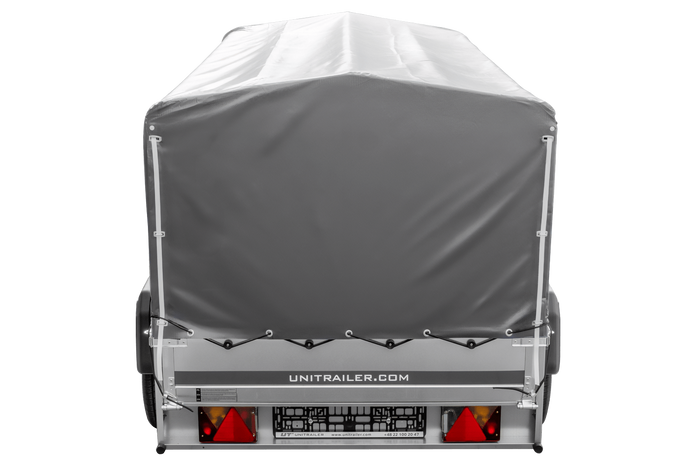 REMORQUE DOUBLE ESSIEUX UNITRAILER 264/2 KIPP AVEC ROUE JOCKEY, ARCEAU ET bâche GRISE