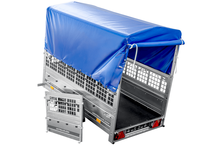 Remorque tôle non freinée Garden Trailer 200 KIPP 200x106 cm [avec rehausses grillagées, bâche haute et arceau]