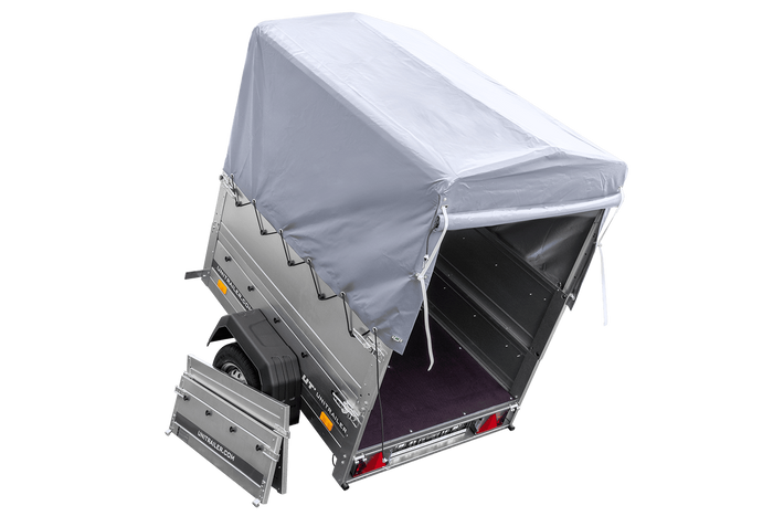 Haute remorque avec bâche 150x106 [bâche grise, arceau, rehausses de ridelles et roue jockey] Garden Trailer 150 KIPP